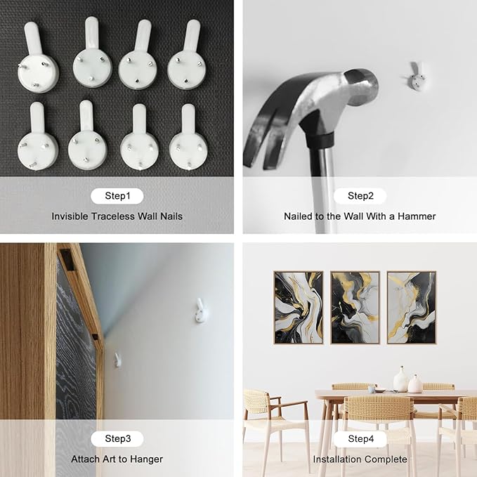 HLNIUC Abstract Gold and Black Framed Canvas Wall Art,Large Neutral Black and White Wall Decor Set of 3(16”x24”)Modern Gold Foil Framed Painting,Textured Marble Fluid Art Print for Living Room,Bedroom