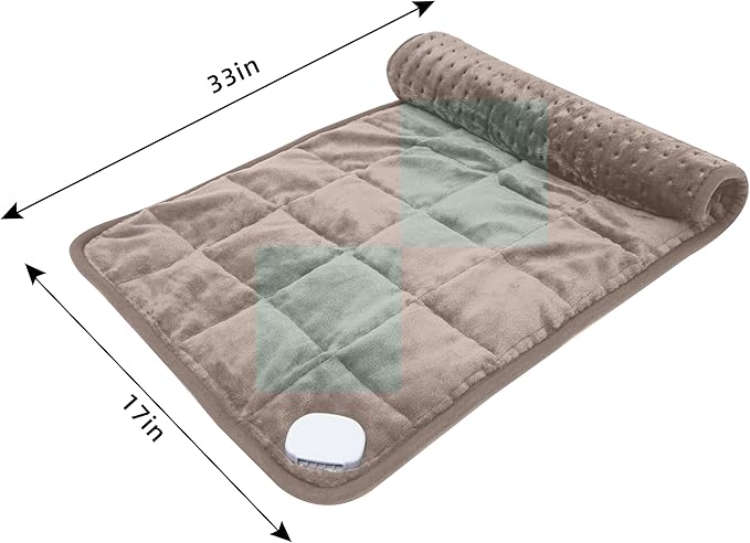 Ruqiji 17''x33'' Weighted Heating Pad, 5.2lbs with 12 Temperature Settings& Countdown Display, Pain Relief for Back/Neck/Shoulders/Abdomen/Legs, Birthday Gifts for Mom Dad Women Men (Light Tan)