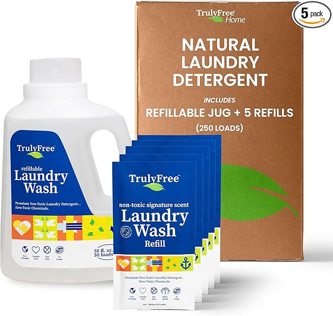 Laundry Detergent for Sensitive Skin | Gentle & Safe for Baby Clothes | Plant-Based | 5 Pack Refill Powder| Easy to Dissolve to Create a Liquid| Signature Scent (250 Loads)