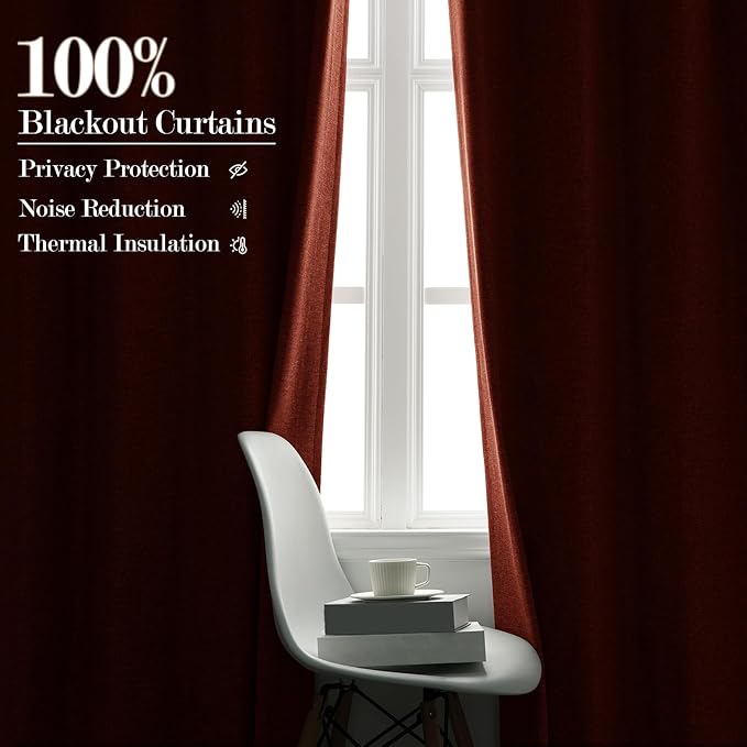 70" W x 108" L Faux Linen Room Divider Curtains, Full Blackout Pinch Pleated Drapes for Traverse Rod, Bedroom Divider Privacy Drapery with Hooks for Ceiling Track, 1 Panel, Orange