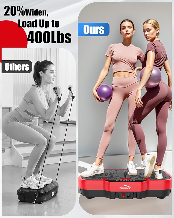 Vibration Plate Exercise Machine, 8000 Vibrations/min Adjustable Fitness Platform, 400 Lbs Capacity Whole Body Workout Extra Large Size Platform with Bluetooth for Weight Loss, Women & Men