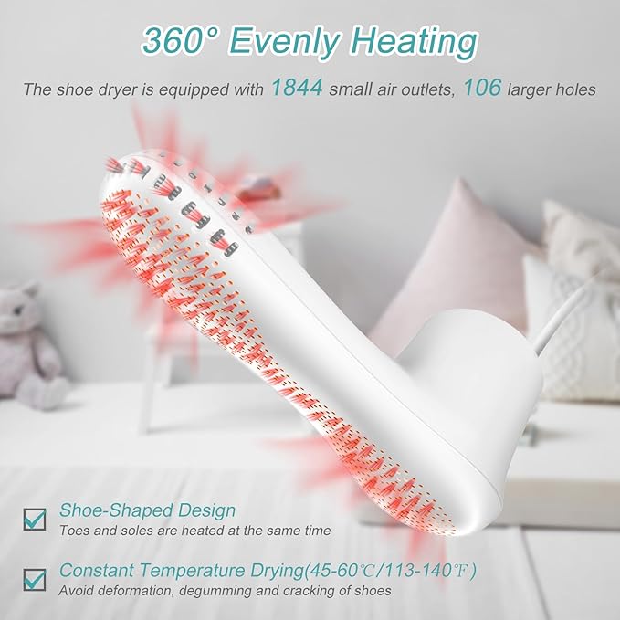 Shoe Dryer and Deodorizer -Enhanced Deodorising, Boot Dryer with Timer Shoes Socks Heater Boots Warmer, No Noise | Durable Wire | US Plug