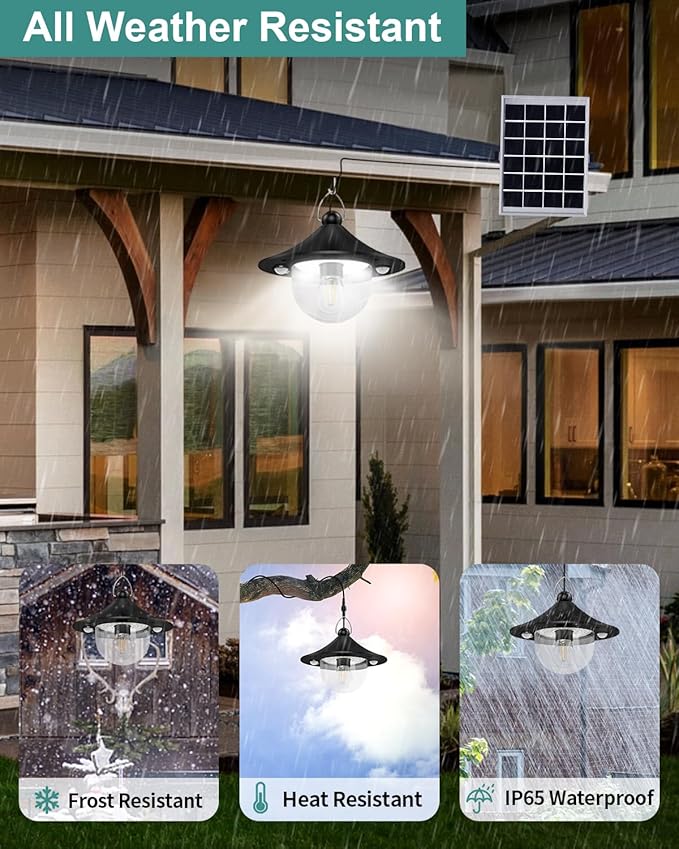 Solar Shed Light Outdoor Indoor 3000LM Solar Lights Daytime Available with Remote Control, Double Motion Sensor & 5 Lighting Modes, Solar Indoor Lights for Gazebo, Shed, Garage, Barn