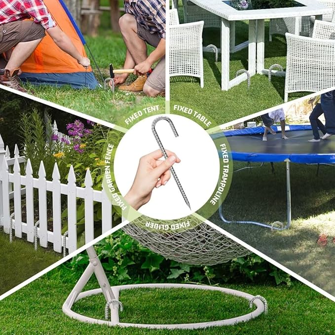 J-Hook-Rebar-Stakes-12 Inch, Ground Stakes Heavy Duty Rebar Stakes for Camping 50pcs Rebar Stakes Rust Proof Coated Metal for Flower Gardens Dog Fence Camping Tents Chicken Coop