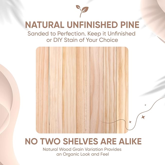 Homeforia 36 inch Wood Floating Shelves, High End Solid Natural Wood 36inch Large Floating Shelf Bathroom, Unfinished Wooden Floating Shelves for Wall, Heavy Duty Bracket, 36 X 6.5 X 1.75 in, Set of 2