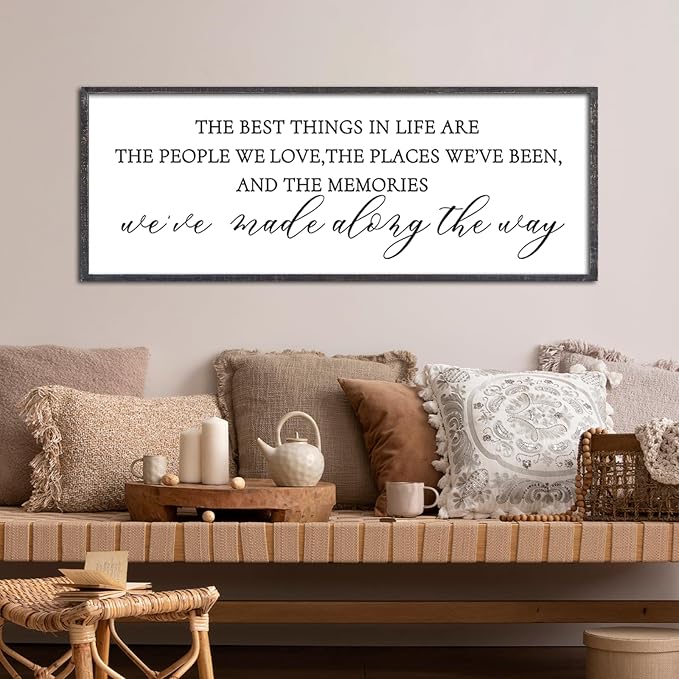 The Best Things in Life Wall Decor Sign 32 x 12 Inch Memories Inspirational Quotes Wood Framed Family Entryway Living Room Home Wall Art for Farmhouse Bedroom Room (Black)