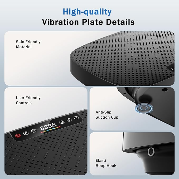 Vibration Plate Exercise Machine, Ultra-Quiet Vibration Plate for Lymphatic Drainage & Body Toning, Whole Body Vibration Platform with Bluetooth, Resistance Bands, Home Gyms Equipment