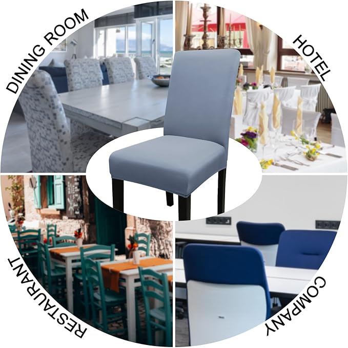 JQinHome Dining Room Chair Covers Set of 12, High Stretch Chair Slipcover Removable Washable Chair Seat Protector Cover for Home Party Hotel Wedding Ceremony (Light Grey)