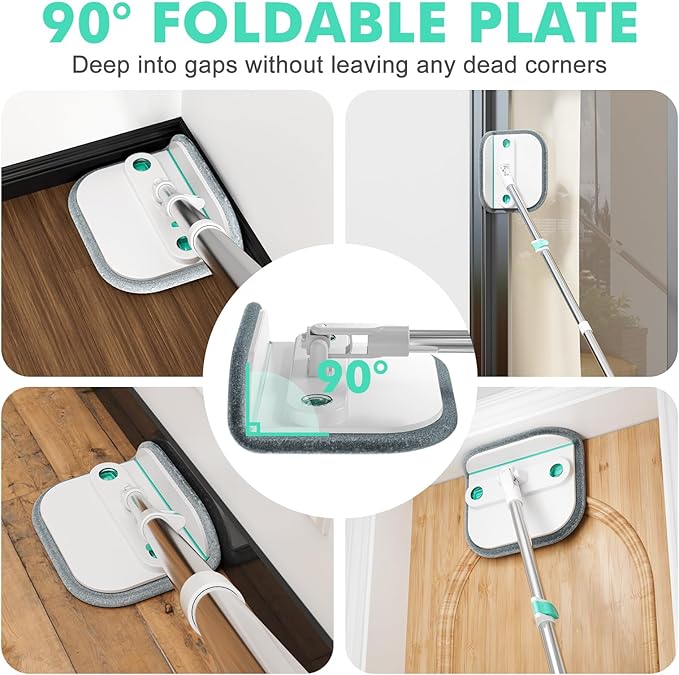 Upgraded Spin Mop and Bucket Self-Standing Mop Bucket Separate Dirty and Clean Water System Self Wringing 360° Rotating & 90° Foldabl Mops and Buckets for Floor Cleaning (Blue, 10Pads)