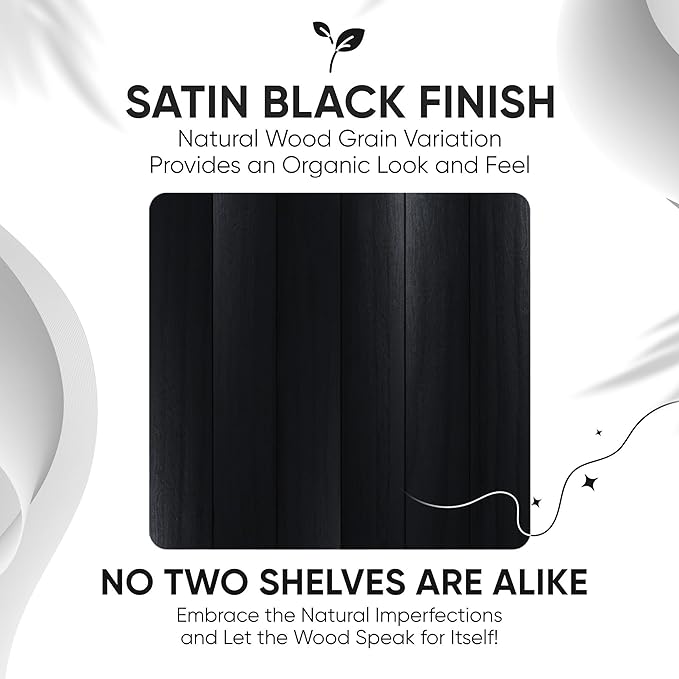 Homeforia Black Floating Shelf 18 inch, High End Solid Real Wood 18inch Bathroom Floating Shelves for Wall Mounted, Black Wooden 18in Floating Shelves, Heavy Duty Bracket, 18 X 6.5 X 1.75 in, Set of 4