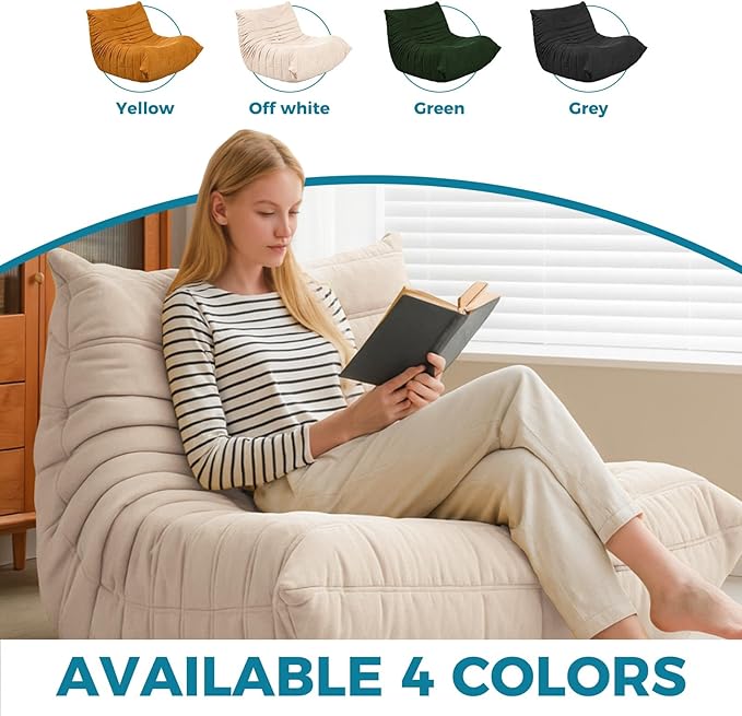 Modern Living Room Chair, Big Bean Bag Adult Floor Sofa, Togo Recliner Memory Foam Lazy Couch Suitable Balcony for Fireside Chair (Apricot Color)