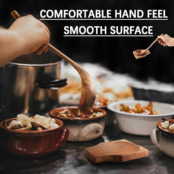 Wooden Spoons for Cooking, Nonstick Cooking Utensil Set with 5 Piece Acacia Wooden Spatulas and Spoons, as well as a Extra Whole Wood Spoon Rest, Terrific for Everyday Kitchen Tasks