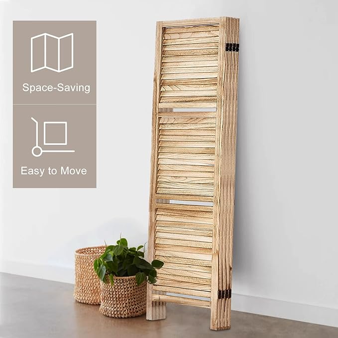 Room Divider with Shelves, Privacy Screen, Room Dividers and Folding Privacy Screens, 4 Panel Wood Temporary Wall Partition Separation Separator, Natural