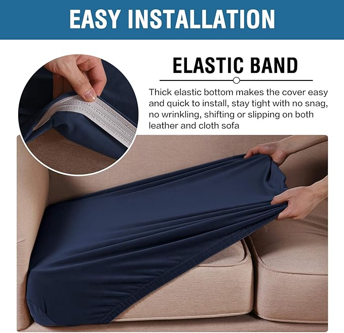 H.VERSAILTEX Velvet Stretch Couch Cushion Cover Plush Cushion Slipcover for Chair Loveseat Sofa Cushion Furniture Protector Seat Cushion Sofa Cover (3 Piece XL Sofa Cushion Covers, Navy)