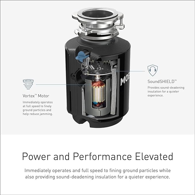 Moen Host Series Garbage Disposal for Kitchen Sink with Power Cord, Control Activation, Sound Reduction, GXB75C