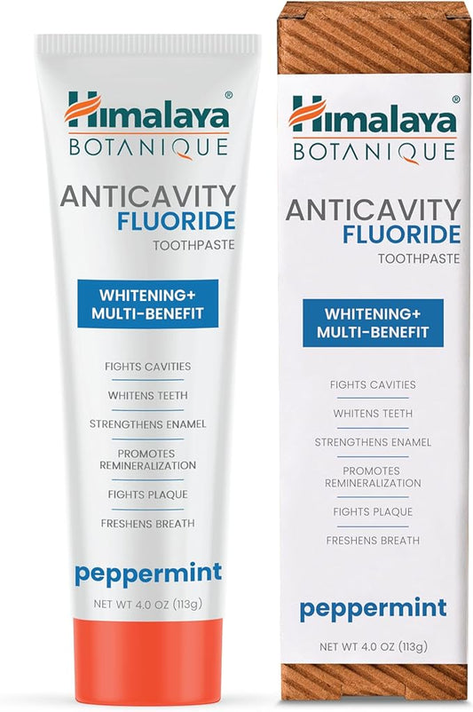 Himalaya Botanique Anticavity Fluoride Toothpaste, Fluoride with Multi-Benefit Support, Fights Cavities, Strengthens Enamel, Promotes Remineralization, Peppermint Flavor, 4 oz
