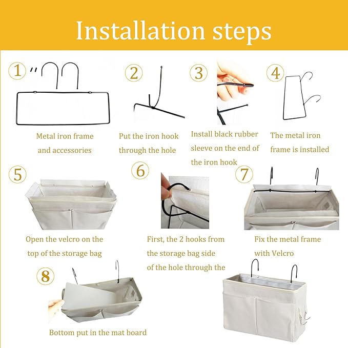 Bedside Caddy Organizer/Bedside Hanging Storage Bag Multi-Function Caddy for Bunk bed Hospital Beds Dorm Bed Rails, Holders Books Glasses Phones Magazine(White)