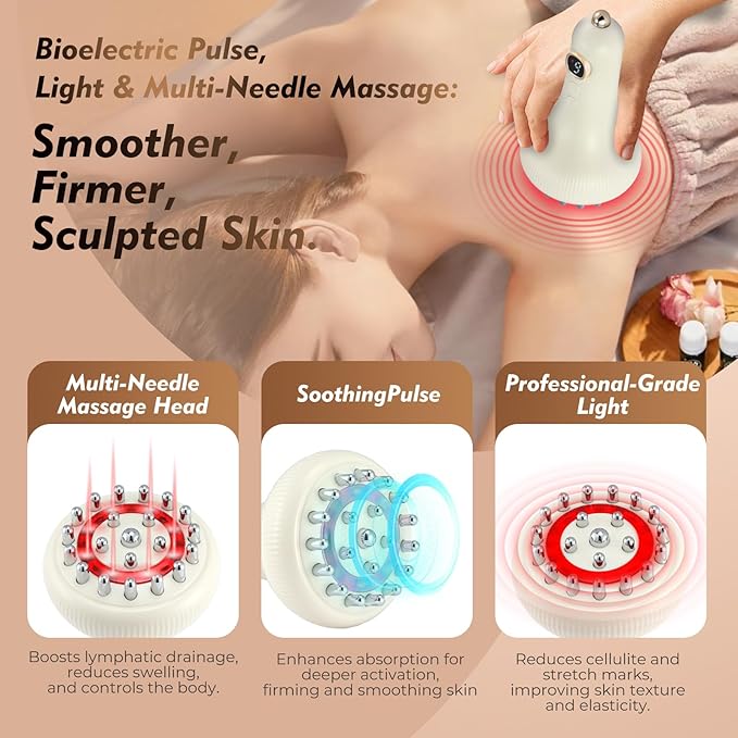 Microcurrent Lymphatic Drainage Massager for Legs Arms Belly, Body Sculpting Machine with Microcurrent, Cellulite Massage Tool,Light, Heat & Vibration, Promotes Circulation Skin Renewal