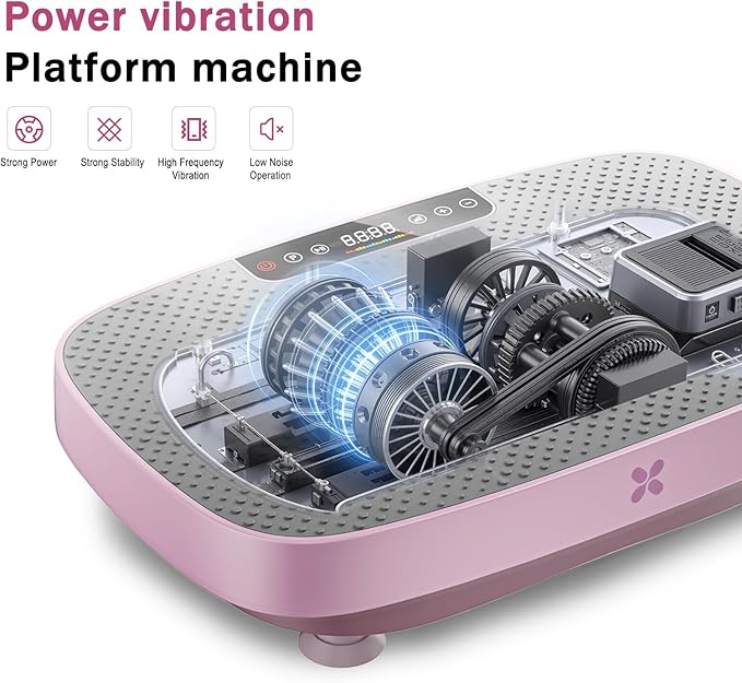 Vibration Plate Exercise Machine, Ultra-Quiet Vibration Plate for Lymphatic Drainage & Body Toning, Whole Body Vibration Platform with Bluetooth, Resistance Bands, Home Gyms Equipment
