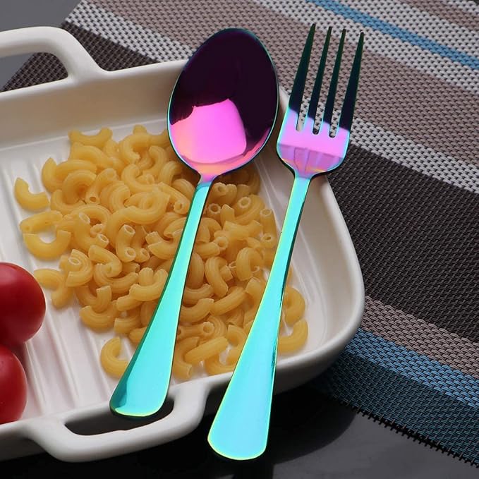 Travel Utensils Set with Case Reusable Portable Cutlery Set Stainless Steel 8pcs Including Dinner Knife Fork Spoon Chopsticks Straws(Rainbow)