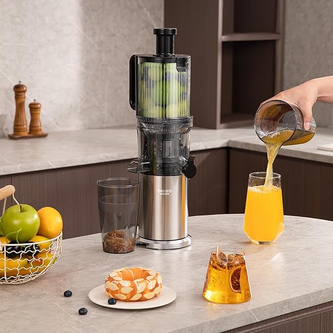 Juicer Machines, Cold Press Juicer with 5.0” Large Feed Chute Fit Whole Fruits & Vegetables, Stainless Steel Masticating Juicer With Pulp Seperation, 99% Juice Purity, 200W Quiet Motor, Easy to Clean