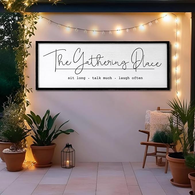 The Gathering Place Wall Decor Art 24"X10" for Dining Room gather Kitchen Wall Wooden Framed Sign (Black)