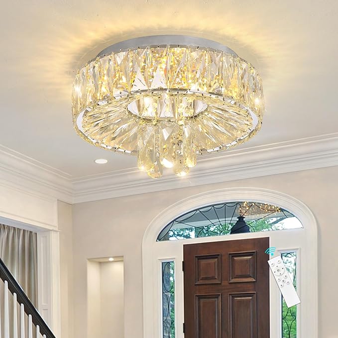 Mini Chandelier Modern Crystal Chandeliers for Hallway Light Fixture LED Flush Mount Ceiling Light Dimmable Lamp for Dining Room Living Room Bedroom