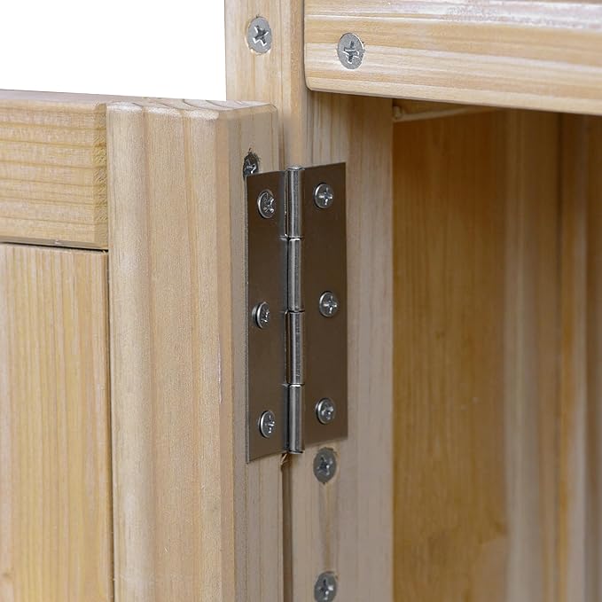 Outdoor Grill Table with Stainless Steel Top, Farmhouse Solid Wood Kitchen Island Cart with Internal Storage Rack, Outdoor Bar Cart with Storage Cabinet, Spice & Towel Rack, Natural