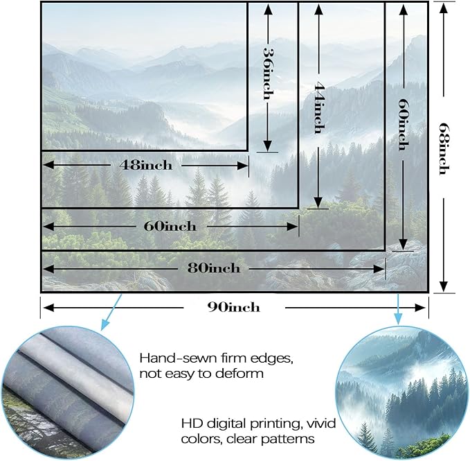 AMM Nature Forest Mountain Tapestry Green Misty Pine Tree Tapestry for Bedroom Aesthetic Foggy Woodlands Sky Landscape Tapestries Wall Hanging for Living Room Dorm 48 x 36 Inch