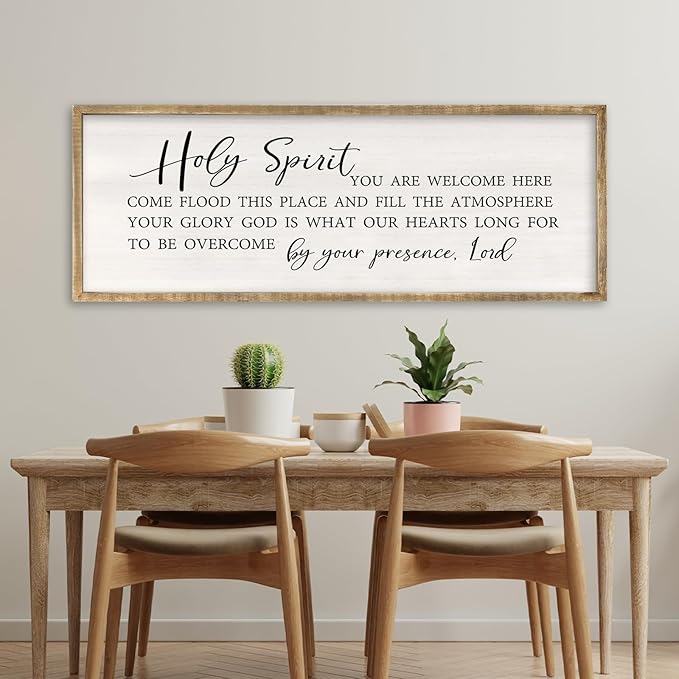 Holy Spirit You are Welcome Here Wall Decor Art 40x15 Inch Large Christian Song Bible Verse Plaque Wood Framed Sign Living Room Scripture Quote Religious For Office Wall Hanging (Wood)