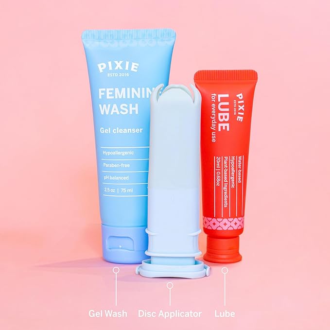 Pixie Menstrual Disc Applicator, Feminine Wash (2.5oz) & All-Natural Lube (20mL) Bundle - Inserts Like A Tampon - Every Woman Can Now Use Period Discs - Perfect For Long Nails - NOT For Menstrual Cups