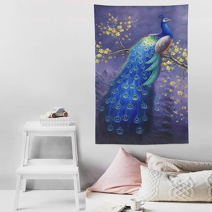 yowecso Peacock Tapestry - Purple Peacock Wall Hanging for Bedroom, Living Room & Dorm - Aesthetic Wall Decor - 60"x90"