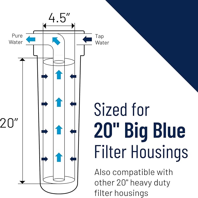 Pentair Pentek 166201 Big Clear Filter Housing, 1" NPT #20 Whole House Heavy Duty Water Filter Housing with Pressure Relief Button, 20-Inch, Blue/Clear