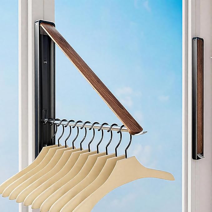 Wall Drying Rack Clothing - Retractable & Foldable Clothes Drying Rack Wall Mounted for Laundry Room Organization | Laundry Room Hanging Rack for Dorm, Closet, Balcony & Indoor/Outdoor Use