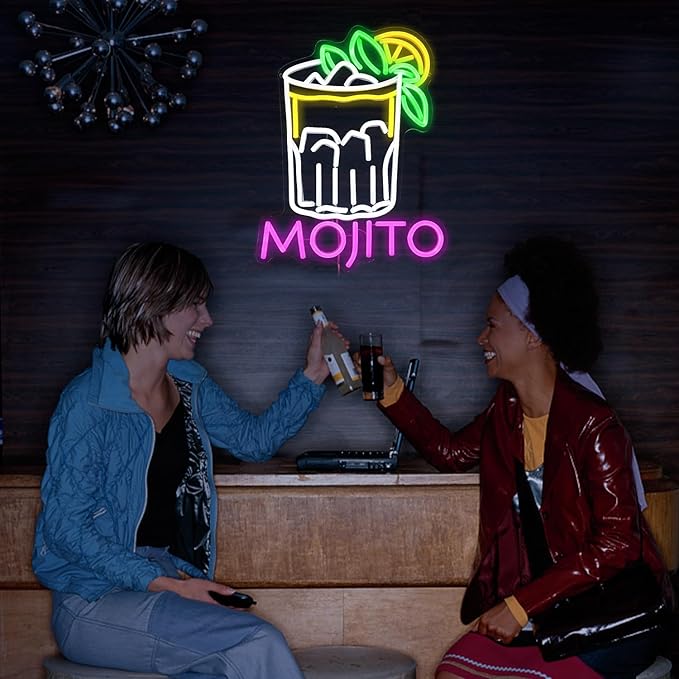 Mojito Neon Sign Mojito Cocktail Neon Light for Wall Decor Dimmable LED USB Powered Mojito Light Up Sign for Bar Club Party Home Bar Man Cave Living Room (16.7 * 12.8In)