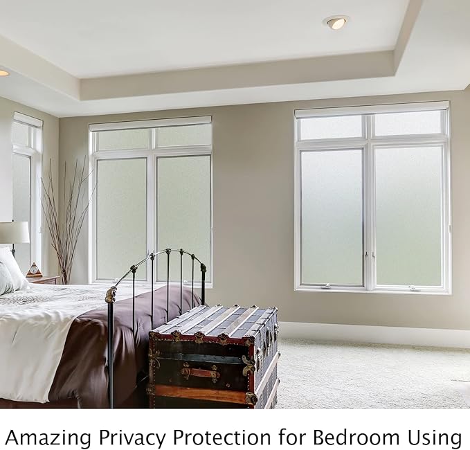 HIDBEA Frosted Window Privacy Film Heat Control UV Blocking, Static Cling Non-Adhesive Reusable Door coverings for Bathroom Home Office (Frosted 17.3 Inch x 13.1 Feet)