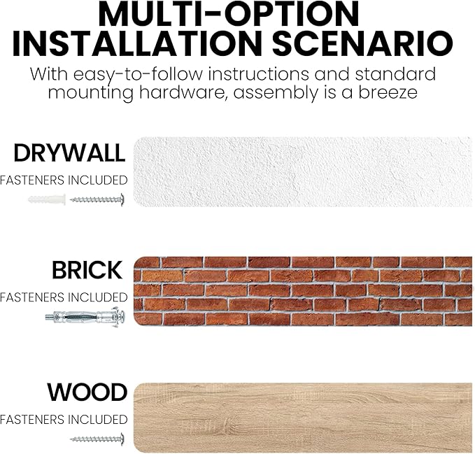 Fun Memories Solid Elm Wood Floating Shelves, 42 Inch Floating Shelves for Wall, Rustic Wooden Shelf Wall Mounted with Invisible Heavy-Duty Bracket for Books, Bathroom, Kitchen, Walnut Finish