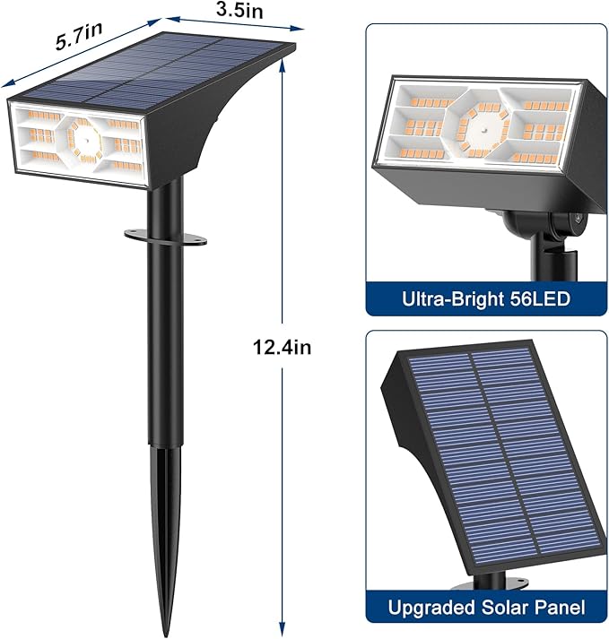 Solar Spot Lights Outdoor, 2 Pack Outdoor Solar Lights for Yard Waterproof, 4 Lighting Modes Solar Landscape Spotlights, Auto On/Off Solar Powered Flood Lights Garden Pathway (Warm White)