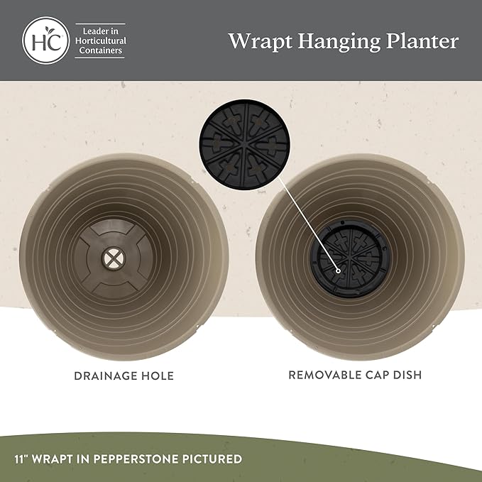 The HC Companies Wrapt Hanging Planters - Lightweight Plant Pot Hanger for Hanging Plants, Vegetables & Herbs - Outdoor & Indoor Hanging Basket for Plants (11" Pepperstone, Pack of 2)