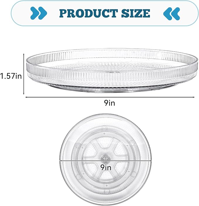 FreshKeeper Plastic Lazy Susan Organizer, Clear Pantry Shallow Lazy Susan Turntable for Cabinet and Kitchen 9’’