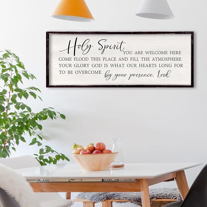 Holy Spirit You are Welcome Here Wall Decor 32"×12" Quote Bible Verse Religious Christian Scripture Wall Art Sign (Black)
