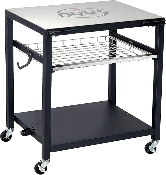 NUUK Double-Shelf Movable Outdoor Pizza Oven Table, 24" x 30" Stainless Steel Commercial Multifunctional Food Prep Worktable with Drawer on Wheels