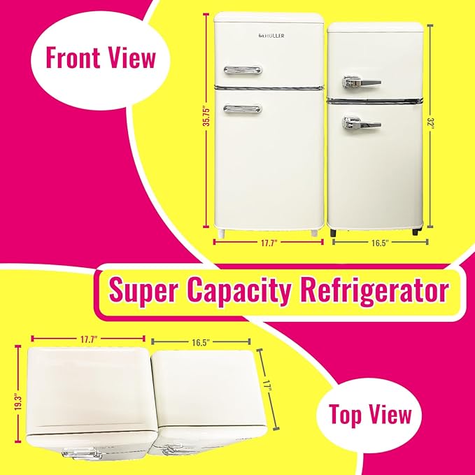 Retro Mini Fridge 3.5 Cu.ft Small Refrigerator with Top Freezer Compact Fridge Apartment Size Refrigerator Dual Door with Handles for Home Office Dorm
