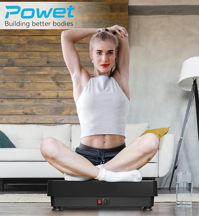 POWET Vibration Plate Exercise Machine for Weight Loss, Woukout & Lymphatic Drainage – Whole Body Vibrating with 99 Speed Levels & 5 Pre-Set Modes – Supports Up to 400lbs, Ideal for Home Use