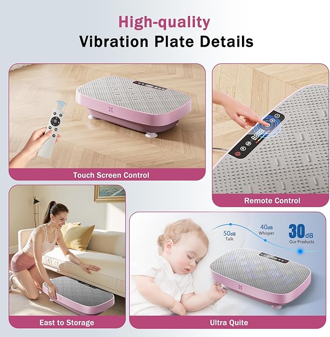 Vibration Plate Exercise Machine, Ultra-Quiet Vibration Plate for Lymphatic Drainage & Body Toning, Whole Body Vibration Platform with Bluetooth, Resistance Bands, Home Gyms Equipment