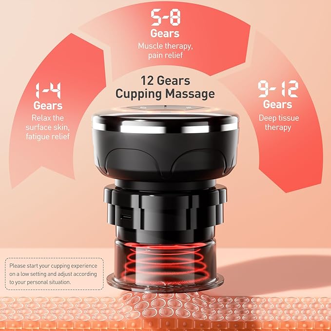UBALANCE Cupping Kit for Massage Therapy, Cupping Therapy Set 6 Cups, Electric Smart Cupping Machine, 4 in 1 Negative Pressure Massager with 12 Modes for Fatigue Relief, Black