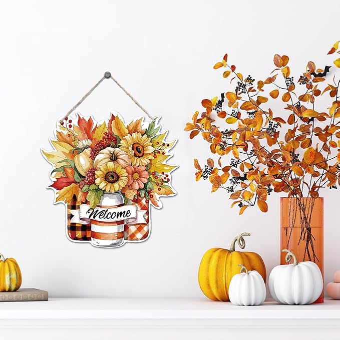 Thanksgiving Welcome Door Sign Pumpkin Hanging Decor Fall Wooden Sign Autumn Decorations, Outdoor Farmhouse Porch, Autumn Harvest Thanksgiving Home Decorations, Housewarming Gift