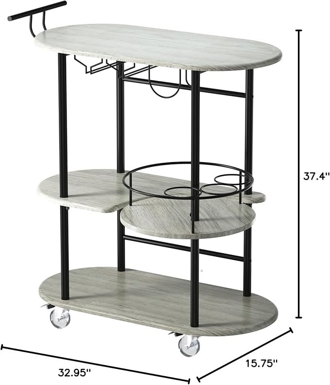 Light Gray Bar Carts with 4-Tier Storage Shelves, Mobile Bar Serving Cart with Wine Rack and Glass Holder, for The Home, Kitchen, Living Room, Dining Room