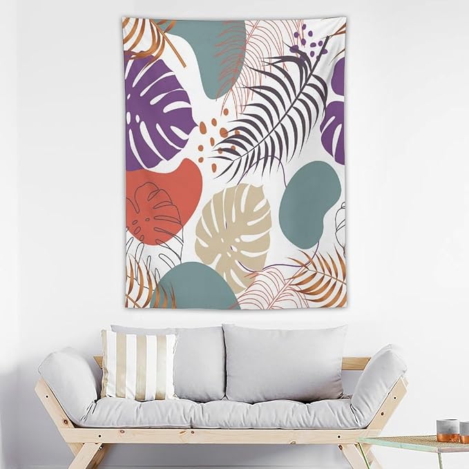 ICMOLYYENLO Tropical Green Leaves Tapestry, Exotic Leaves Beautiful Bedroom Wall Hanging, Floral Poster Blanket for Bedroom Living Room Dormitory Apartment 50x60 Inch