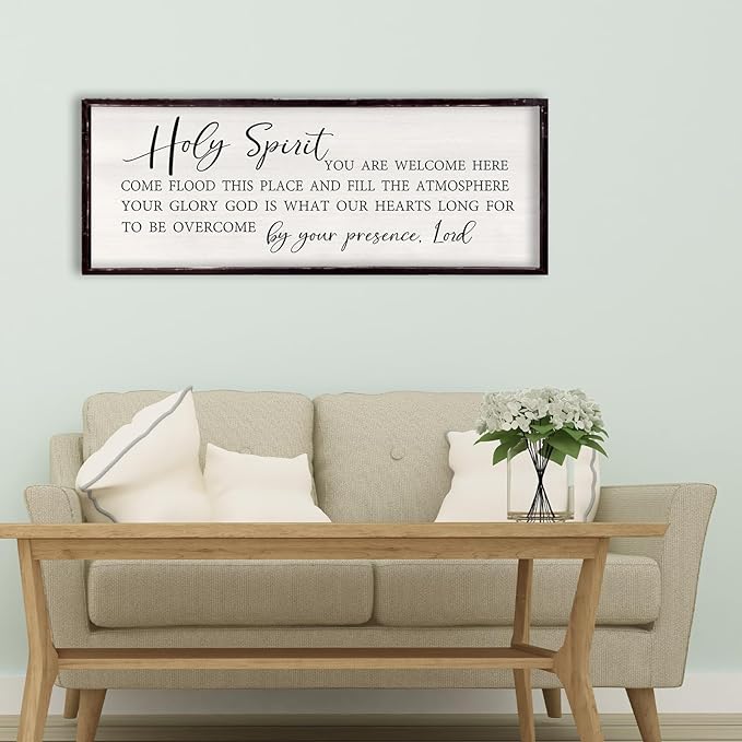 Holy Spirit You are Welcome Here Wall Decor 32"×12" Quote Bible Verse Religious Christian Scripture Wall Art Sign (Black)